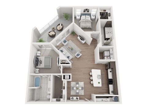 Floor plan for 2 beds, 2 baths, 1250 sqft